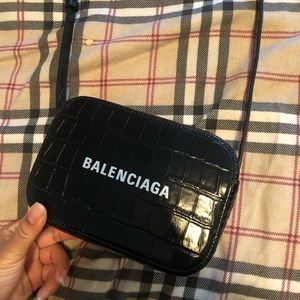 Balenciaga xs black crocodile crossbody bag